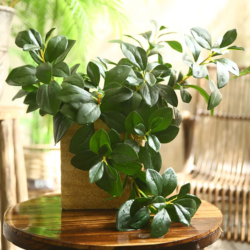 70cm 3 Fork Bean Leaf Green Artificial Leaf Plant Wedding Home Decoration Flower Arrangement Accessories Decoration Peperomia