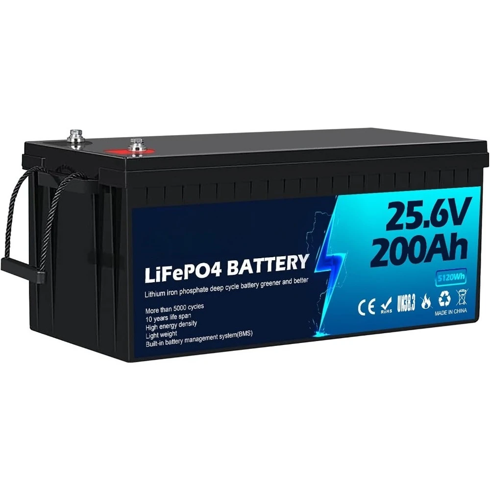 

24V 200Ah LiFePO4 Battery, 5000+ Deep Cycle Lithium Battery, Built-in 200A BMS, Max. 5120Wh Energy, Perfect for Marine, Kayak, T