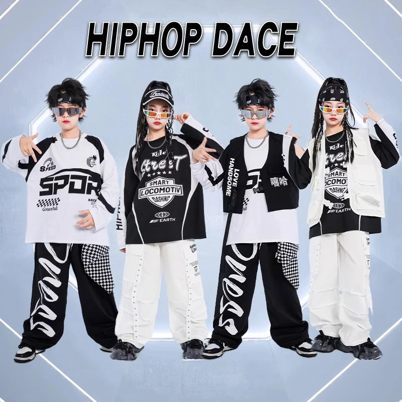 Kids Hip Hop Dance Costume Boys Baggy Street Wear Vest Tops Pants Girls Jazz Clothes Drum Performance Outfits Stage Suit BL14026