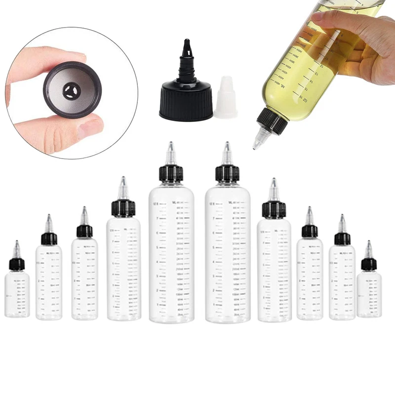 

50Pcs 30ml-250ml Empty Clear Plastic Graduated Bottles Refillable Dropper Bottles Twist Top Cap Tattoo Pigment Ink Containers