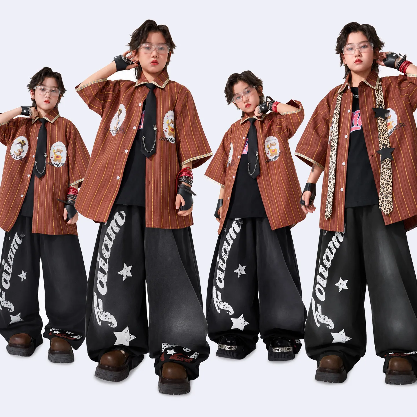 Kids Hiphop Street Dance Shirt Set Unisex Boys Girls Trendy Outfit For Jazz Drum Performance Fashion Show Stage Costume