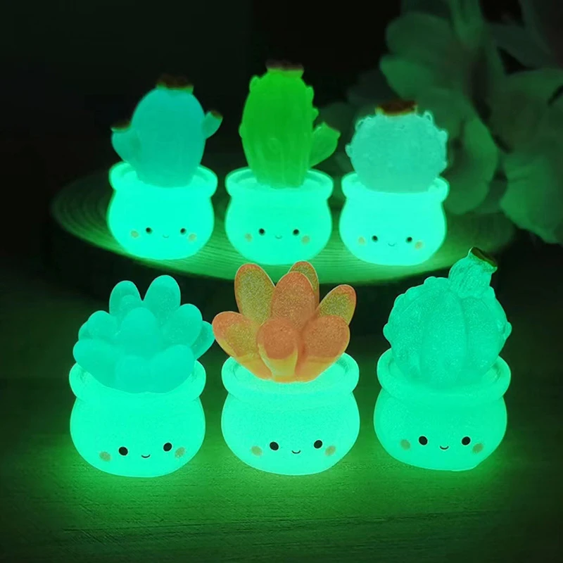 Mini Luminous Cactus Resin Ornaments Creative Bonsai Decoration Micro Landscape Car Ornaments