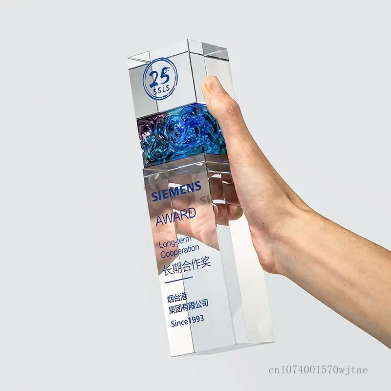 Customized Creative Crystal Trophy, Creative High-end Colored Glaze, Company Award, Annual Meeting, Commendation Decoration, 1Pc