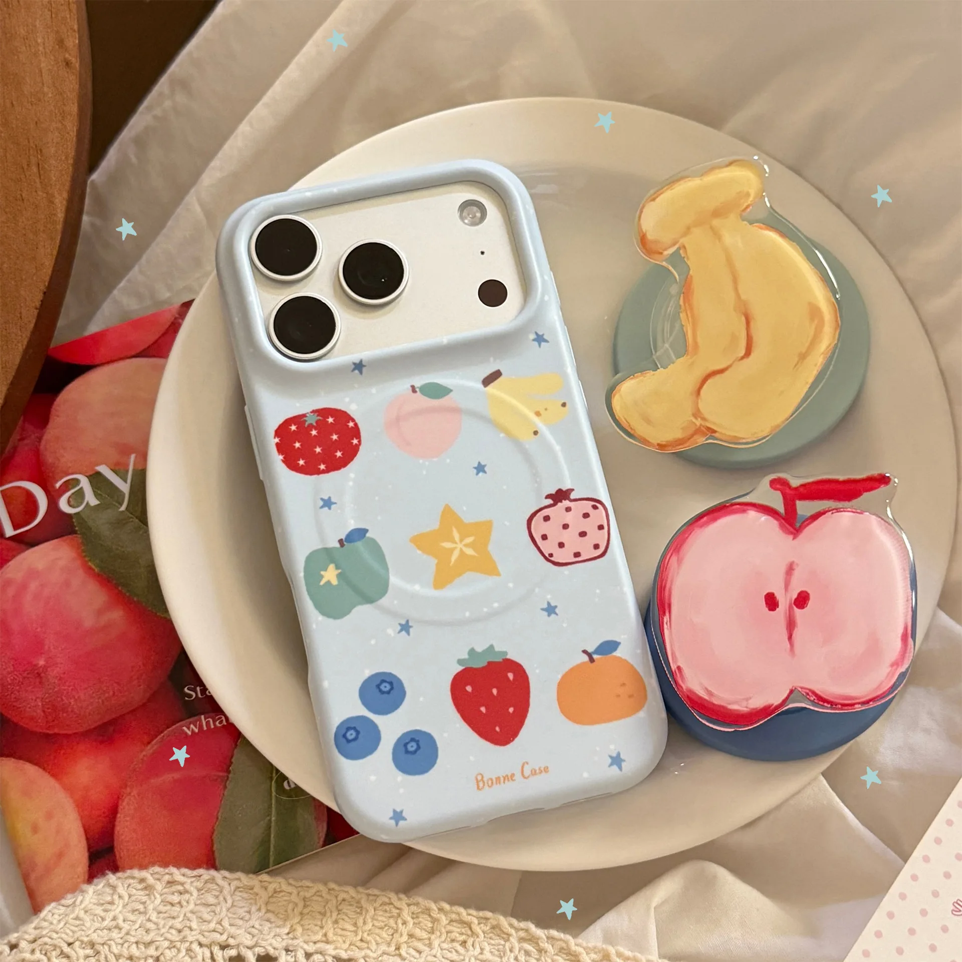 

Hand Drawn Fruit Magnetic Phone Grip Holder Cute Banana Bracket Finger Socket Cell Mobile Stand for Girls Daily Decor Accessory