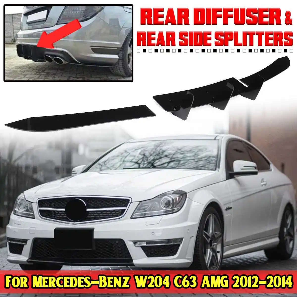 

W204 Car Rear Bumper Diffuser Lip Rear Side Splitters Chassis Spoiler Deflector For Mercedes For Benz W204 C63 AMG 2012-2014