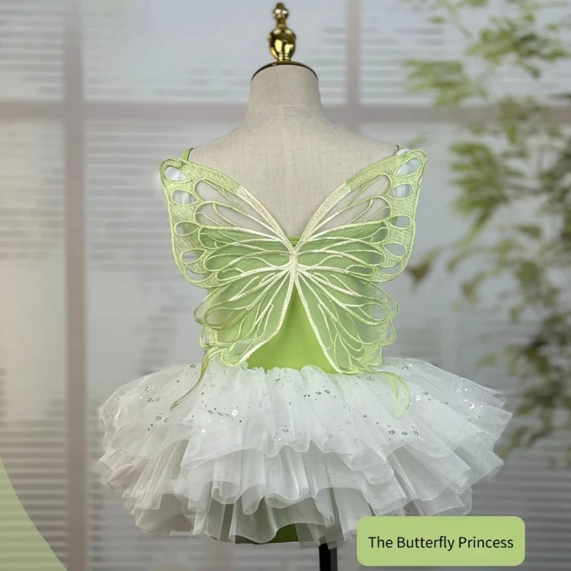 THEEPER Vêtements de ballet pour enfants, justaucorps de ballet avec ailes de papillon pour filles, costume de danse, robe tutu, tenue de danse pour filles