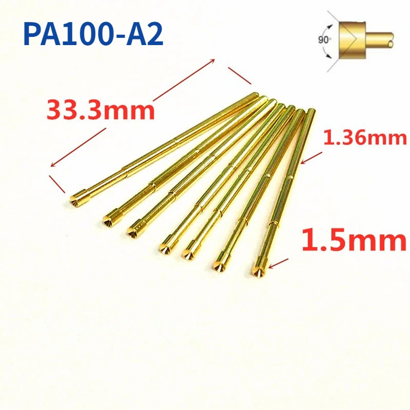 100 szt. Pozłacane PA100-A2 sonda testowa sprężynowe o średnicy zewnętrznej 1.36mm i długości całkowitej 33.35mm do badań