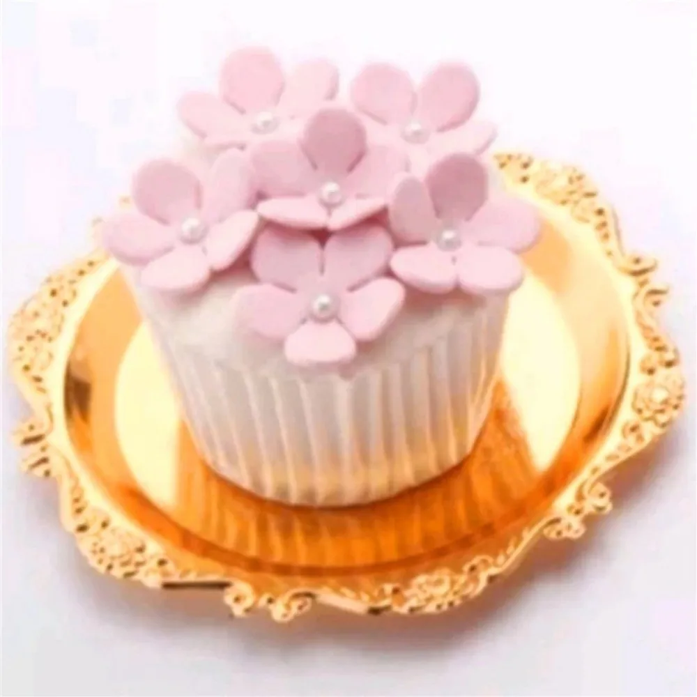 Retro Golden Silver Cake Tray Round Desktop Jewelry Storage Tray Dinner Serving Tray Party Decorative