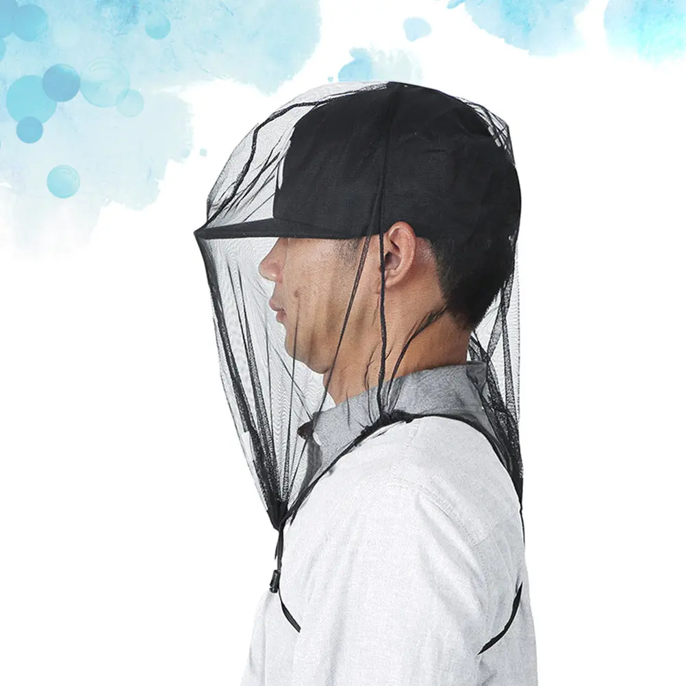 

2Pcs Mosquito Head Net Black Elastic Bottom Insect Protection Net Outdoor Hiking Camping Fishing Walking Dust Cap