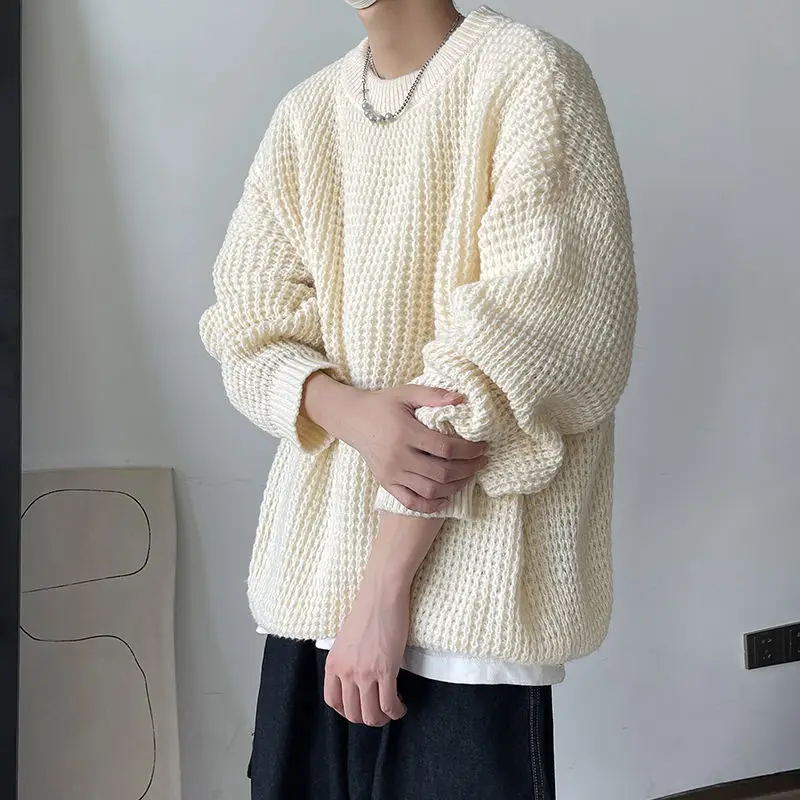 Japan Style Sweater Male Versatile Solid Pullover Crew Neck Loose Long Sleeve Men\'s Clothing Ins Autumn Winter Korean Fashion