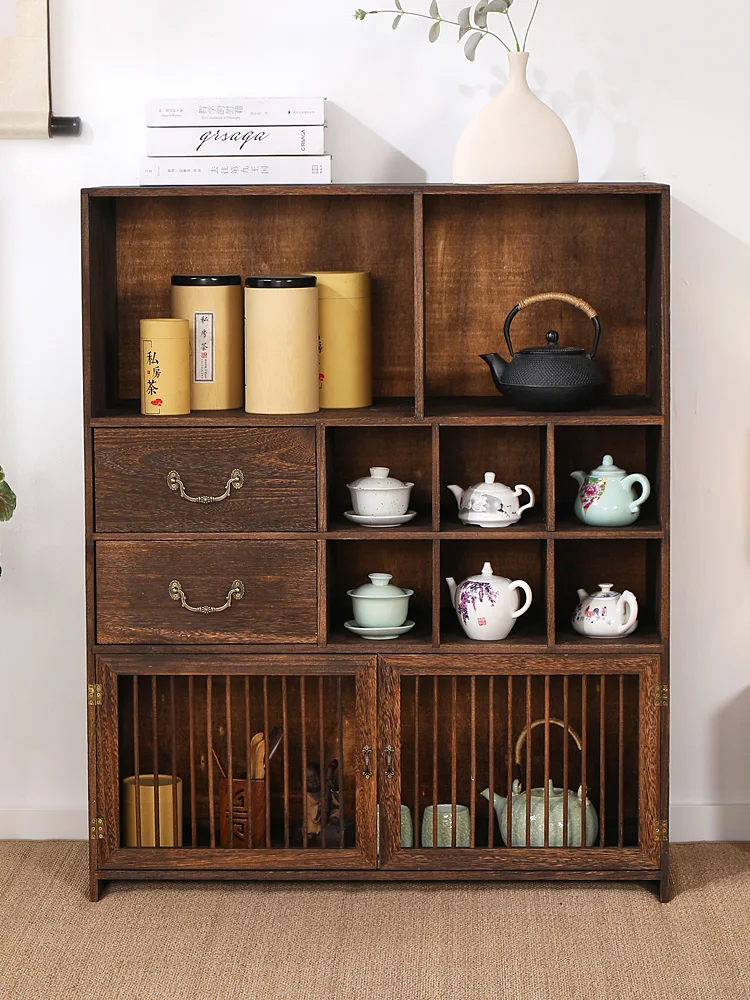 Many Spaces Antique Solid Wood Tea Set Teacup Storage Cabinet