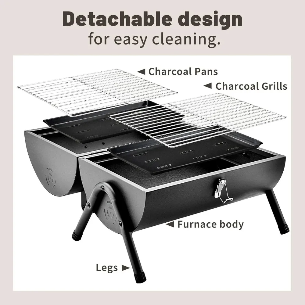 Barbecue à charbon portable pour camping et pique-nique, gril portatif, fumoir britannique pour l'extérieur, adapté au sac