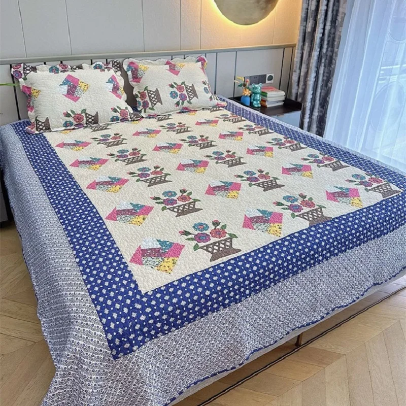 Cotton Quilt Set 3pcs, Quilting Bedspread on The Bed, Printed Coverlet Bed Cover Queen Size, Home Summer Double Blanket for Bed