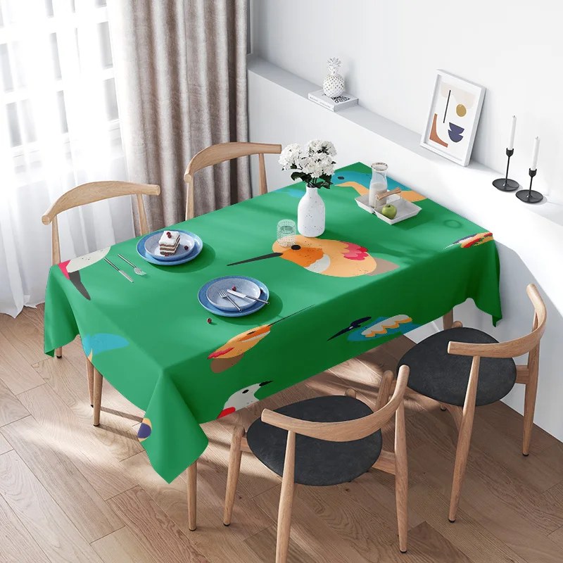 

Green Cartoon Printed Tablecloth Kitchen Dining Mat Decorative Placemat Set for 4 People with Cutlery Holders