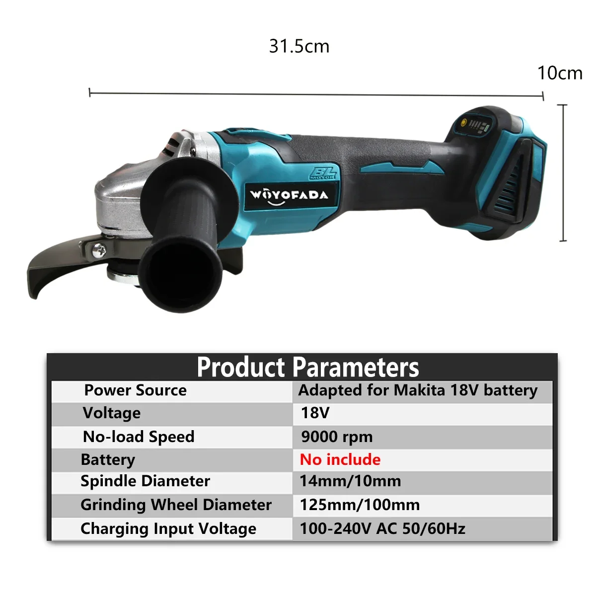 WOYOFDA Brushless Electric Angle Grinder Grinding Machine DIY Woodworking Power Tool Adapt 125mm 3 Speed No Battery