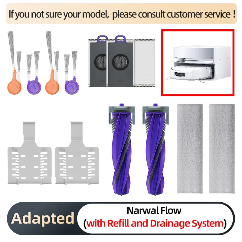 Para narwal fluxo com recarga e sistema de drenagem robô vácuo & mop escova lateral filtro hepa tracked mop almofada acessórios substituição
