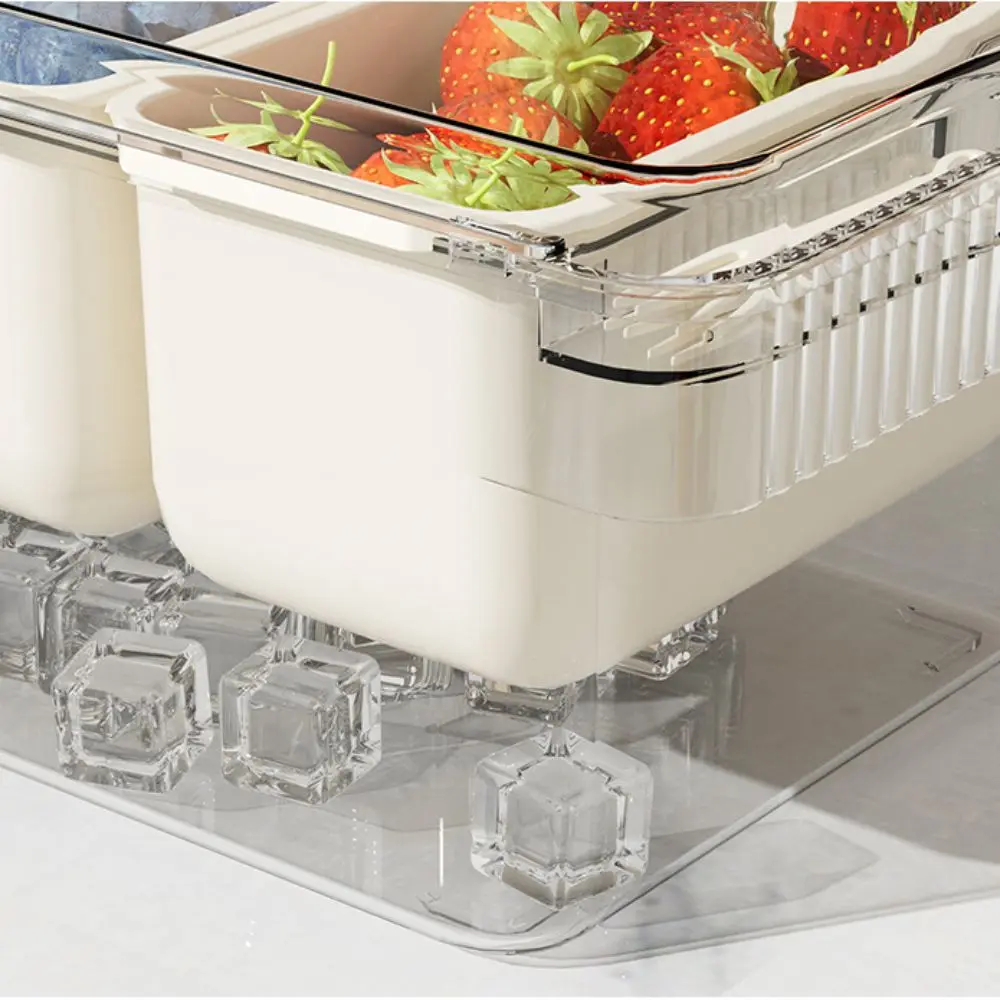 5 Grid Fresh Iced Box Transparent Detachable Refrigerator Storage Box with Lid Double Layered Chilled Fruit Fresh-keeping Box