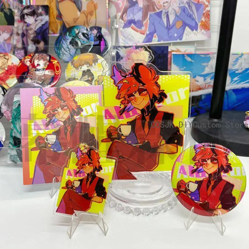 

Game Hazbin Hotel Alastor Husk Niffty AD Coffee theme Anime Badge Keychain Postcard Colored Paper Acrylic Stand Ornament Gift