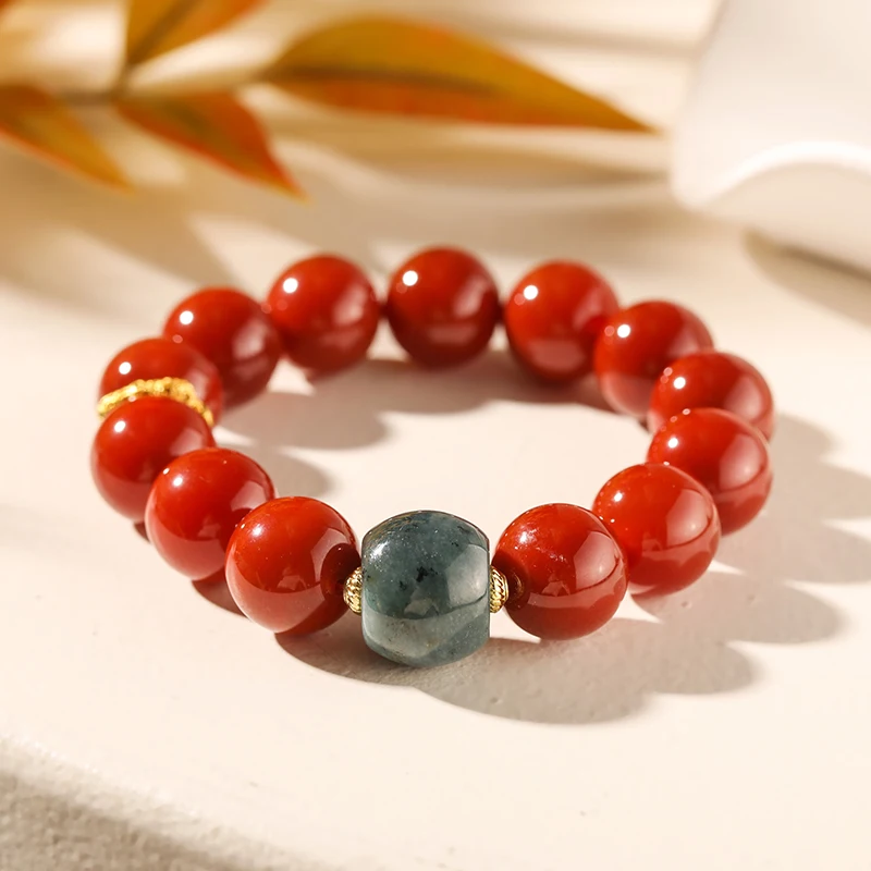 Authentic Baoshan Nanjiang Carnelian Bracelet Pure Natural Persimmon Red round Beads Handheld