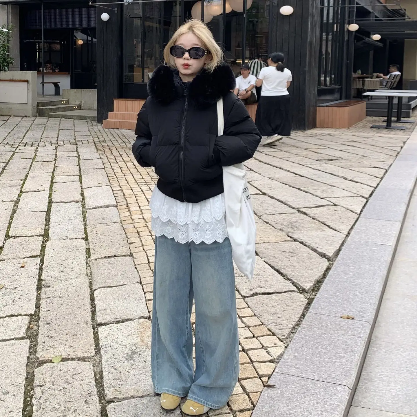 Elegante forro gola de pele capuz solto casaco feminino y2k grosso moda parkas casual topos outerwear jaquetas acolchoadas inverno novas roupas