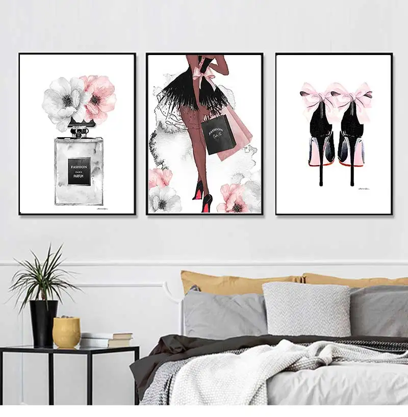 Woman Pictures for Living Room Modern Decoration Fashion Wall Art Perfume Lips Poster Nordic Print High Heels Canvas Painting