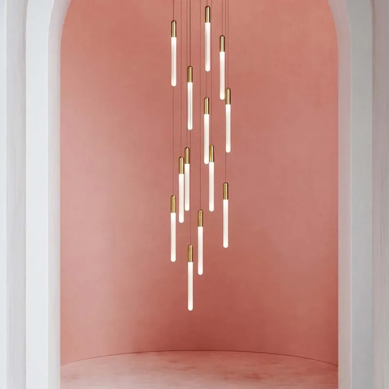 Imagem -02 - Modern Branch Led Chandelier para Escadaria Lâmpadas Suspensas de Tubo Longo Design Minimalista Iluminação Interior Sótão Sala de Estar