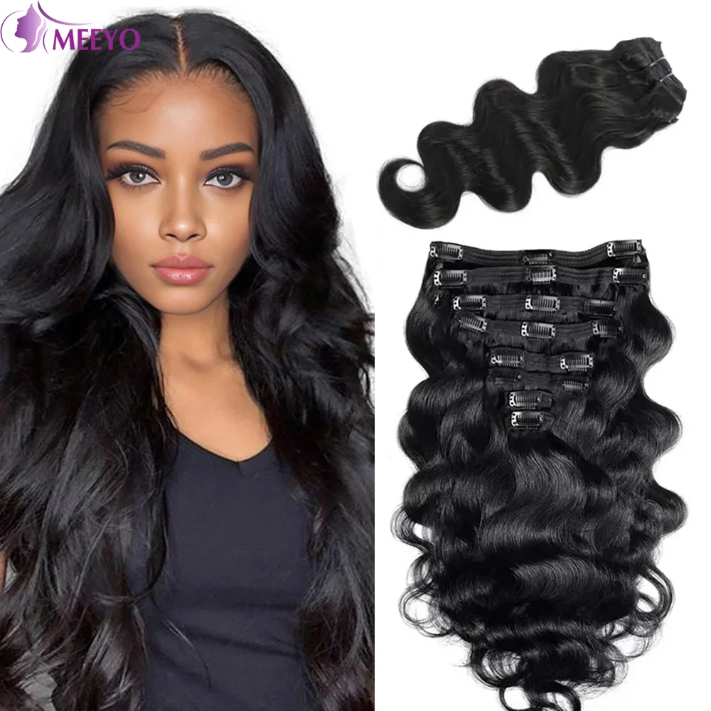 Body Wave Clip in Hair Extension Human Hair Brazilian Virgin 100% Human Hair Clip In Extensions 26 Inch For Women Natural Black