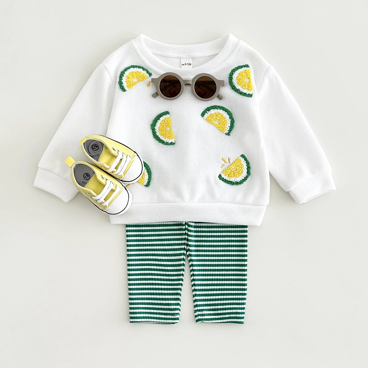 New Baby Sets Autumn Long Sleeve Thermal Underwear Lemon Embroidery Top+Pants Boys Girls Baby 0-3Y Infant Clothes