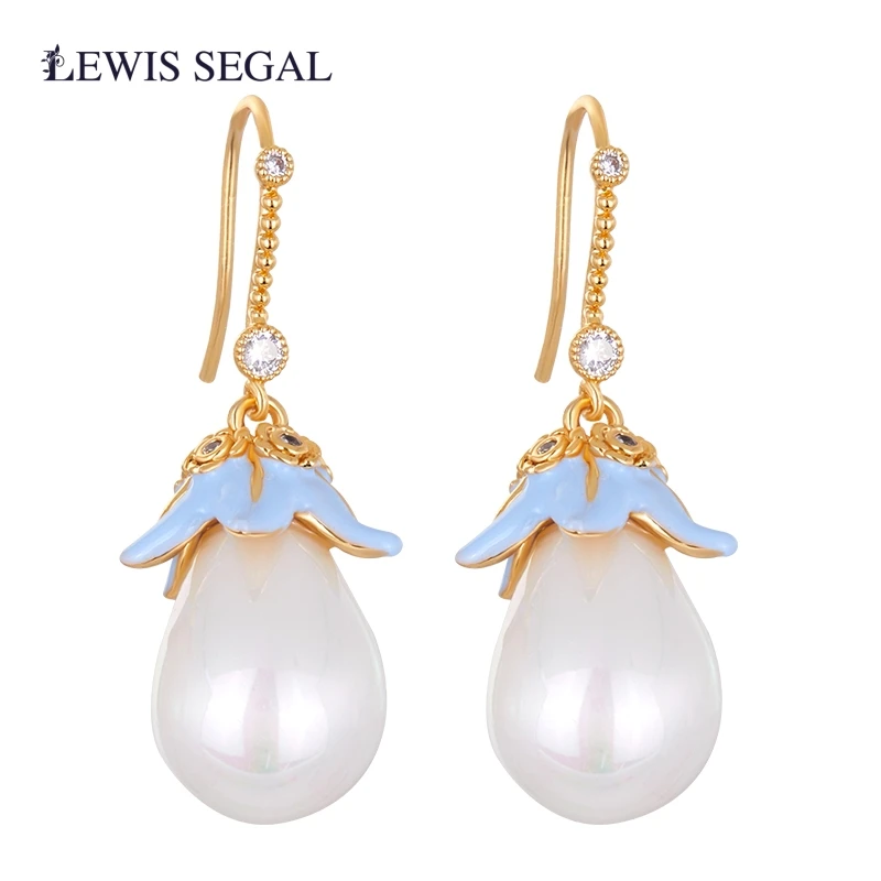 

LEWIS SEGAL Exquisite Flower Pearl Drop Earrings Enamel 18K Plated Ear Fine Jewelry For Women Girls Jewelry Gift Casual Wedding