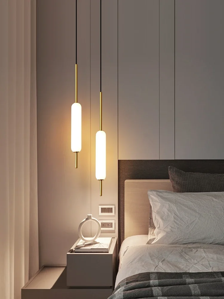 

Single Double Head Nordic Bedroom Bedside Pendant Lights Modern Minimalist Metal Glass Lamp Dining Room Bar Aisle Staircase Lamp