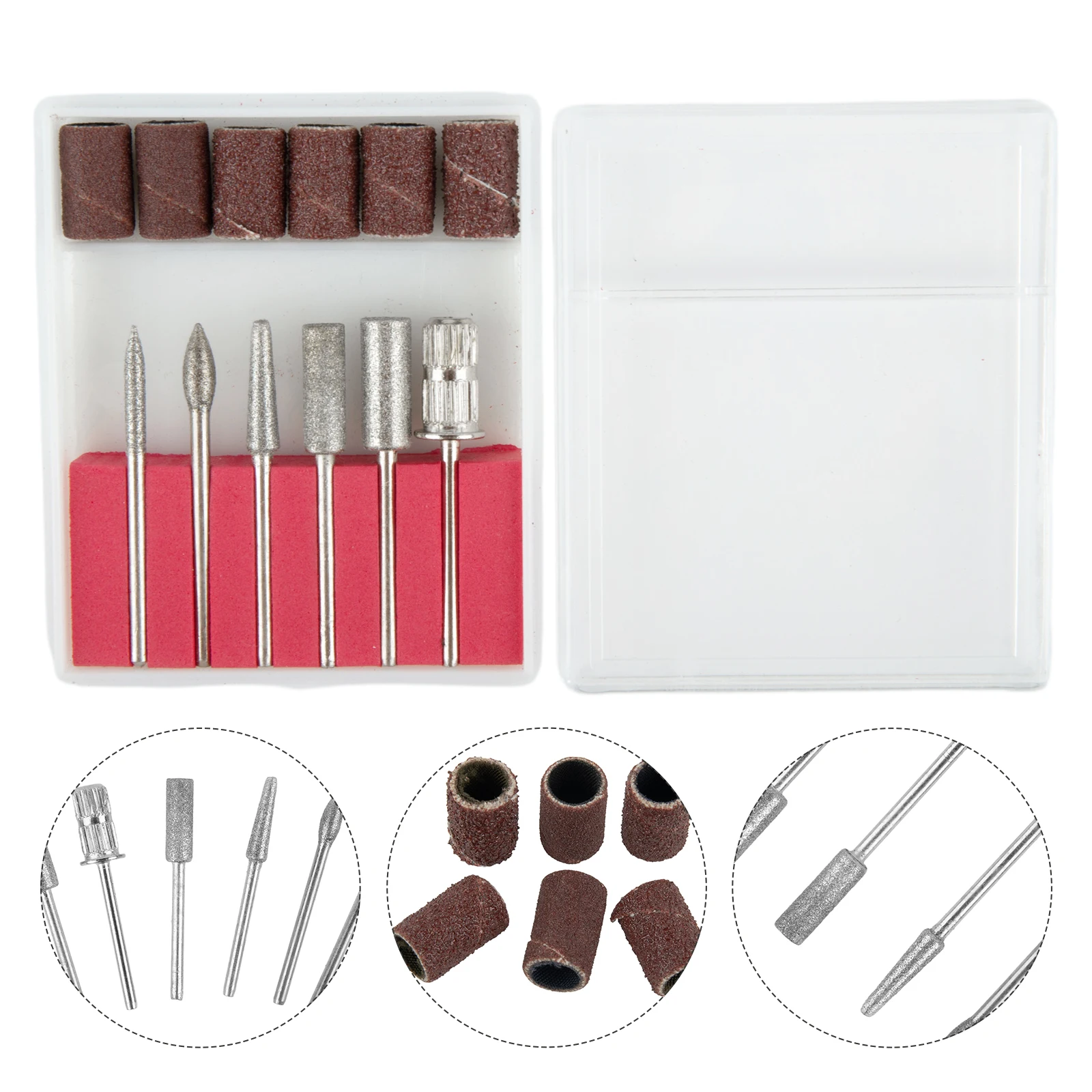 Precisos e Eficaz Prego Arquivo Bits, cutícula elétrica Dicas Cutter, Metal Moagem Cabeças, Anéis de areia, 12pcs