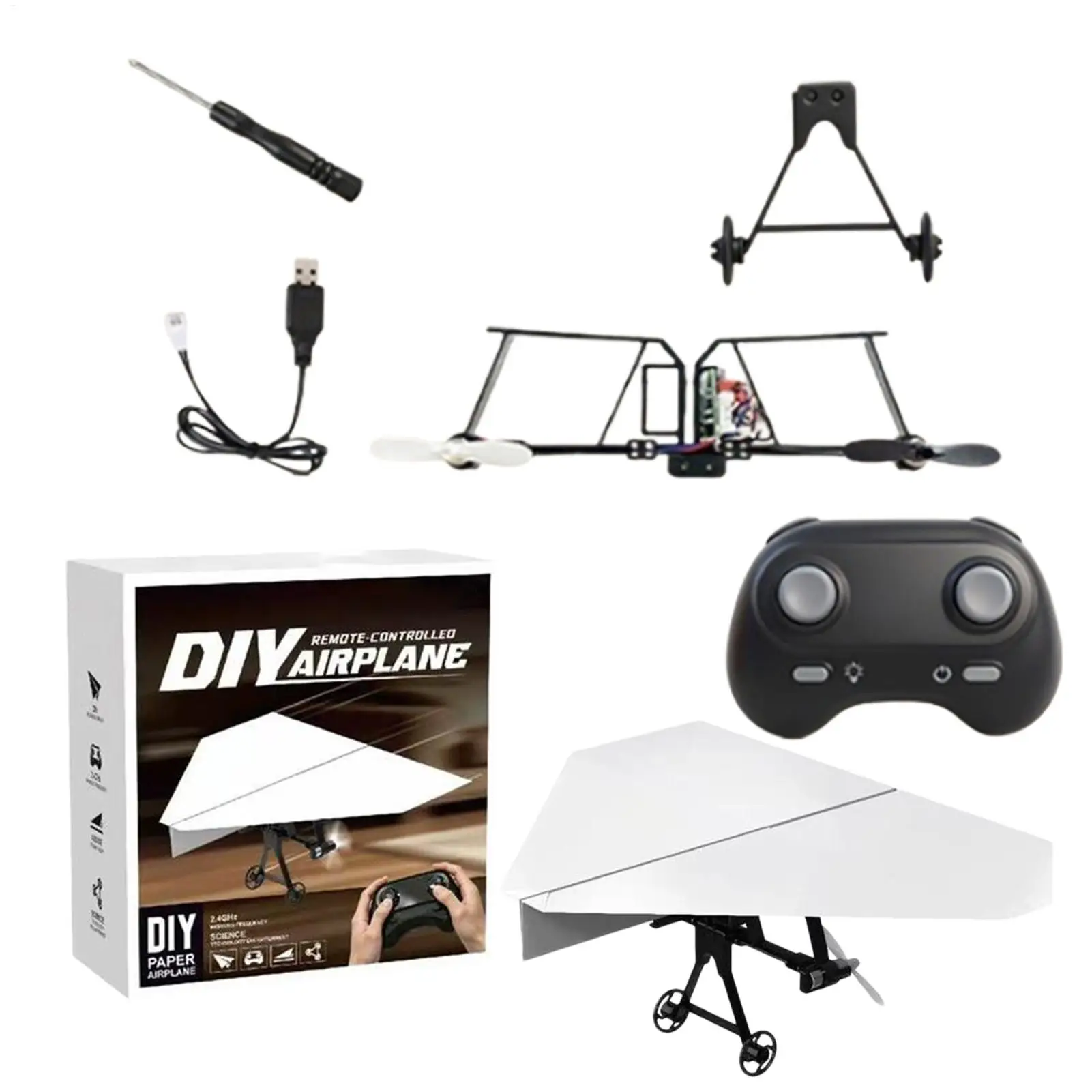 Paper Airplane Remote Control DIY Plane Toys Electric Remote Control Plane for Boys Girls Backyard Park Beach Camping School