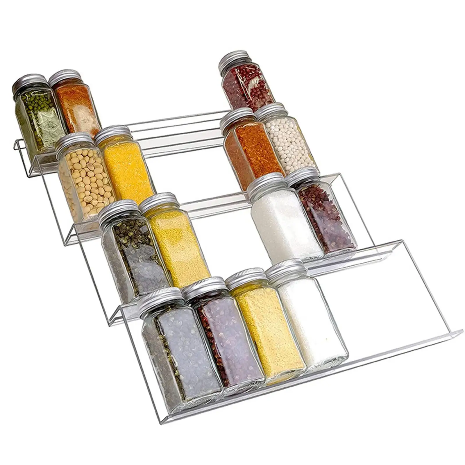 Stackable Spice Organizer Tray Acrylic 4 Tier Rack for Kitchen Drawer Cabinet Pantry Storage Jars Seasoning Bottles Container