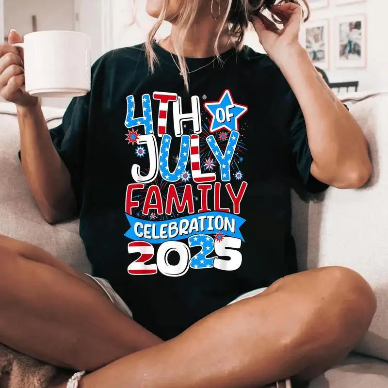 

Women's 4th of July T-Shirt 2025 Family Celebration Patriotic Tee Independence Day Fun American Flag Gift Top