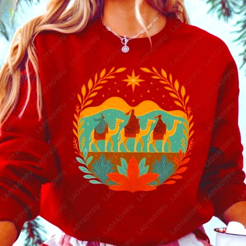 ثلاثة الحكيمة الرجال المطبوعة الرجعية للجنسين البلوز Reyes Magos الاتجاه الإبداعي البلوز المكسيكي اللاتينية المهد الفن الشعبي هدية عيد