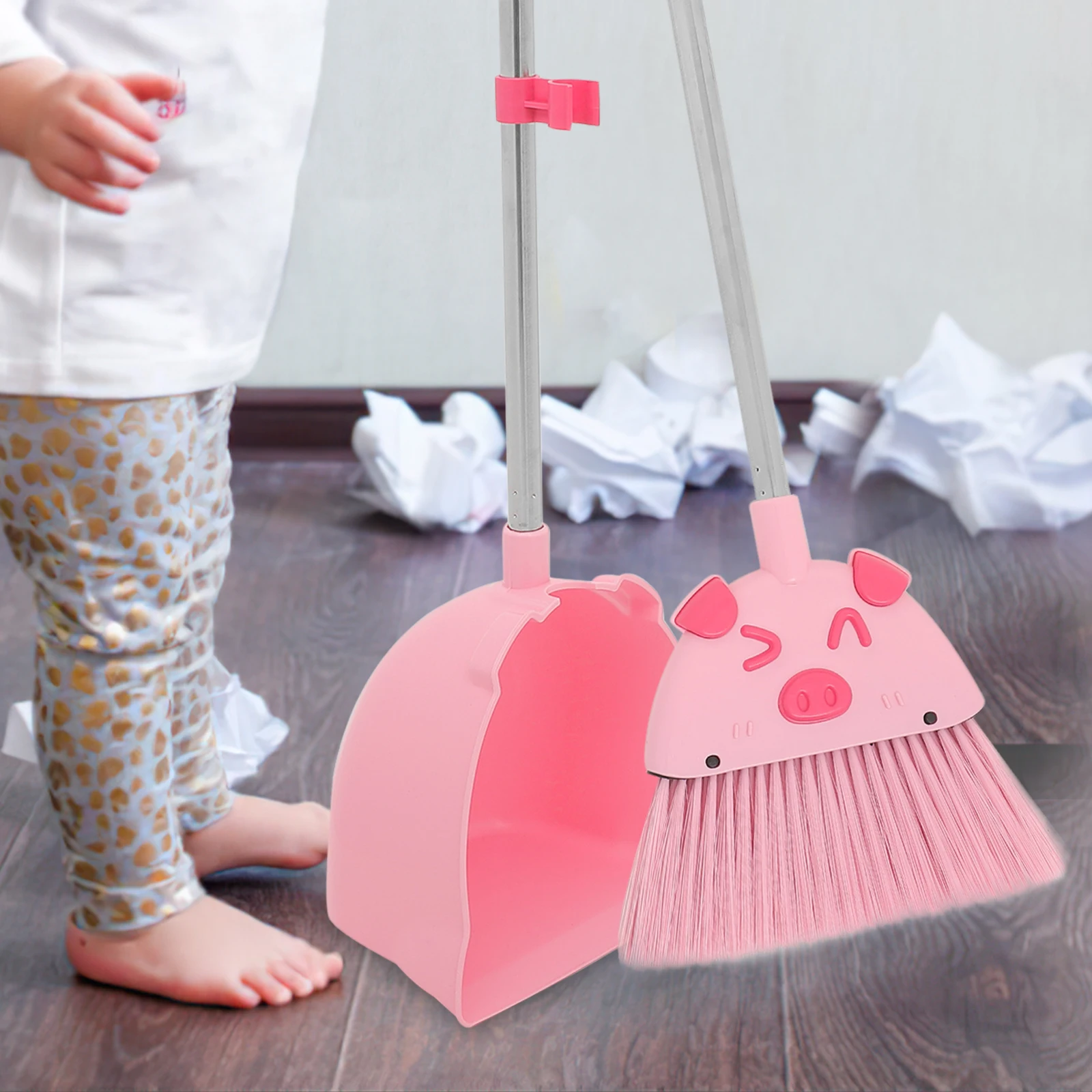 

1Set Kids Broom Dustpan Set Ergonomic Design Large Capacity Dustpan Children Housework Training Dust Pan and Brush Set