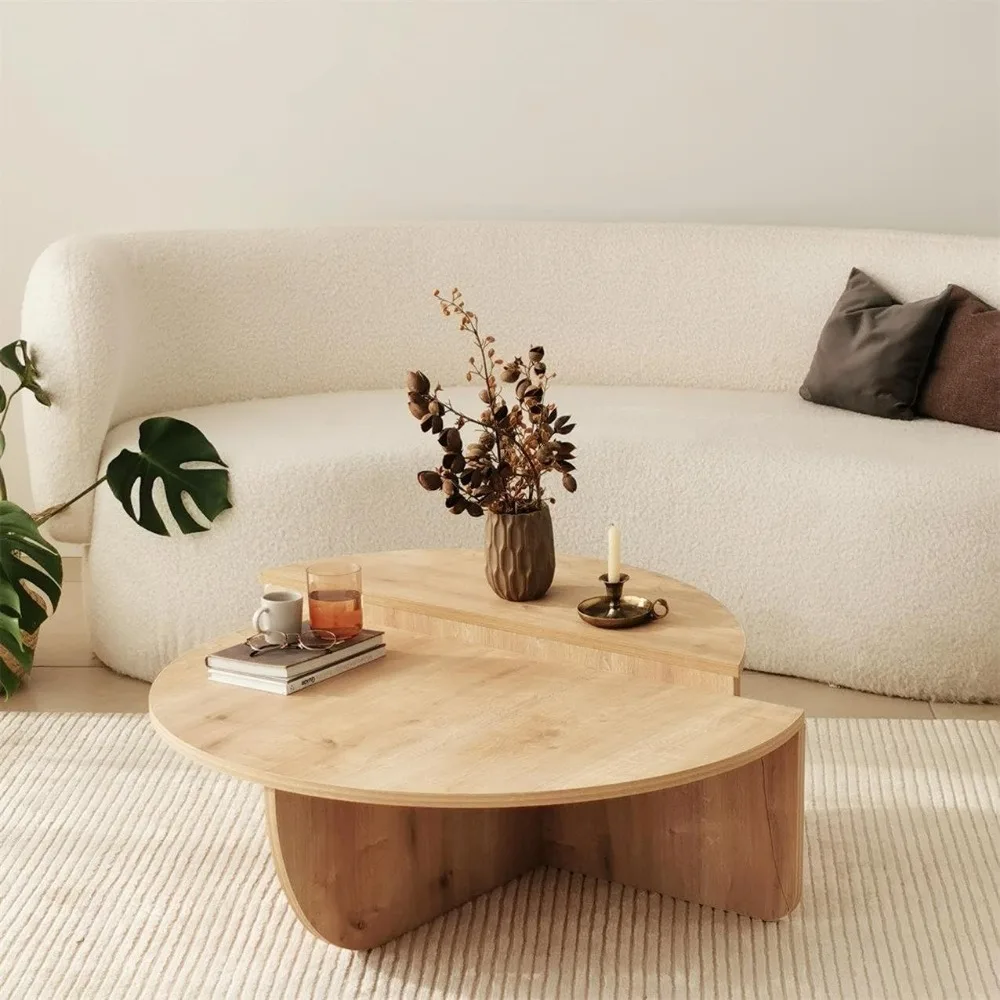 Modern Wooden Round Coffee Table,Chipboard Wood Center Table,Unique Nesting Coffee Tables