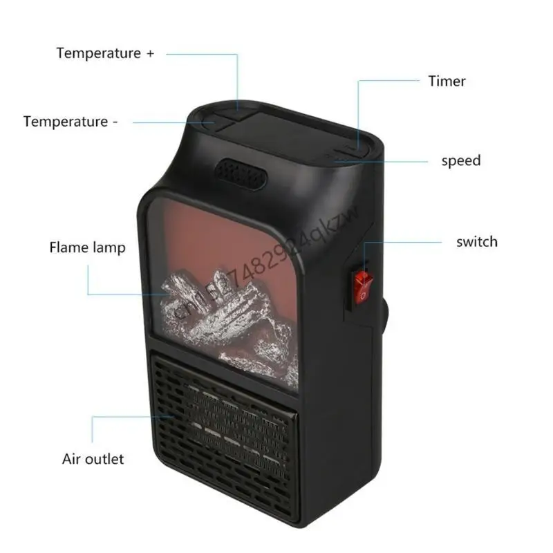 R9CD Space Heater Портативный пламенный обогреватель Вентилятор для офиса, дома и всей комнаты, черный