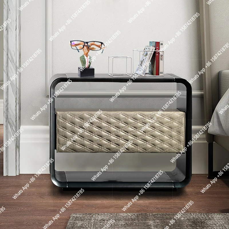 Italian light luxury bedside table modern simple stainless steel cabinet creative bedroom bedside storage cabinet