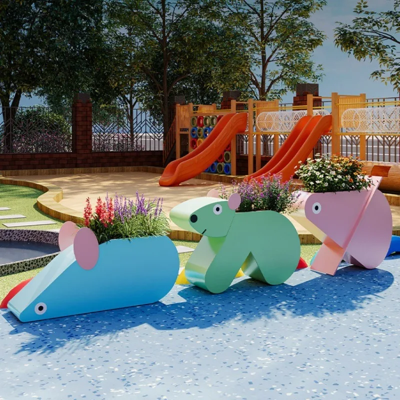 Outdoor flower box combination, kindergarten cartoon stainless steel outer pendulum partition shopping mall park creative