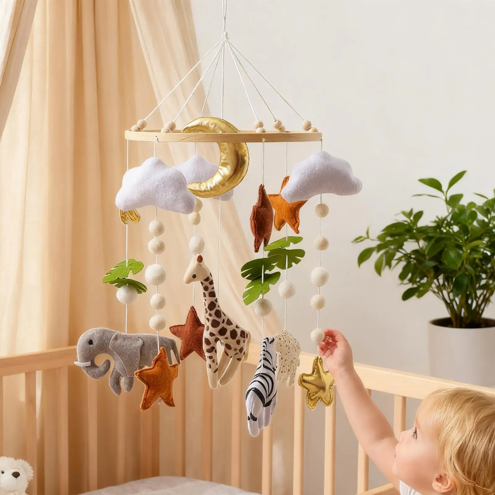 Baby-Holzhalterung, Bettglocke, 0,6 Monate, Spielzeughalterung, Zubehör, Hängehalterung, weiches Mobiltelefon auf dem Bett, Babyzimmer-Dekoration, Kinderbett