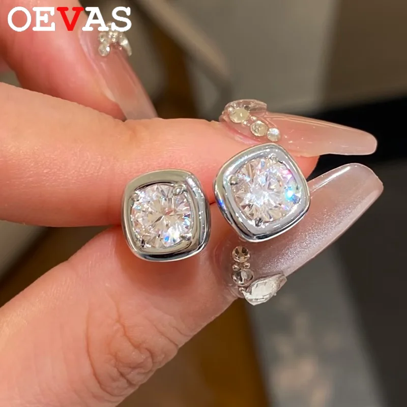 

Серьги OEVAS 1CT 6,5 мм с круглым муассанитом для женщин, серебро S925, геометрические серьги с лабораторными бриллиантами, изысканные ювелирные изделия для свадьбы и вечеринок