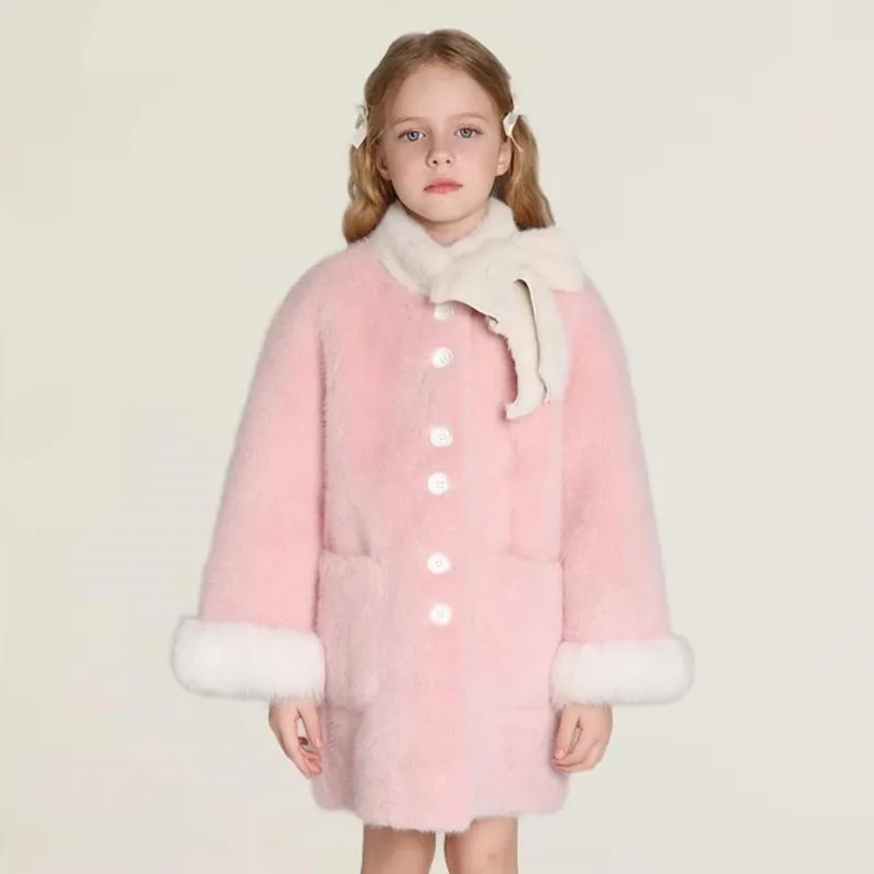 Winter New Children's Faux Fur Coat Girls Imitation Mink Fur Jacket Thicker Warm Overcoat Coat A4291