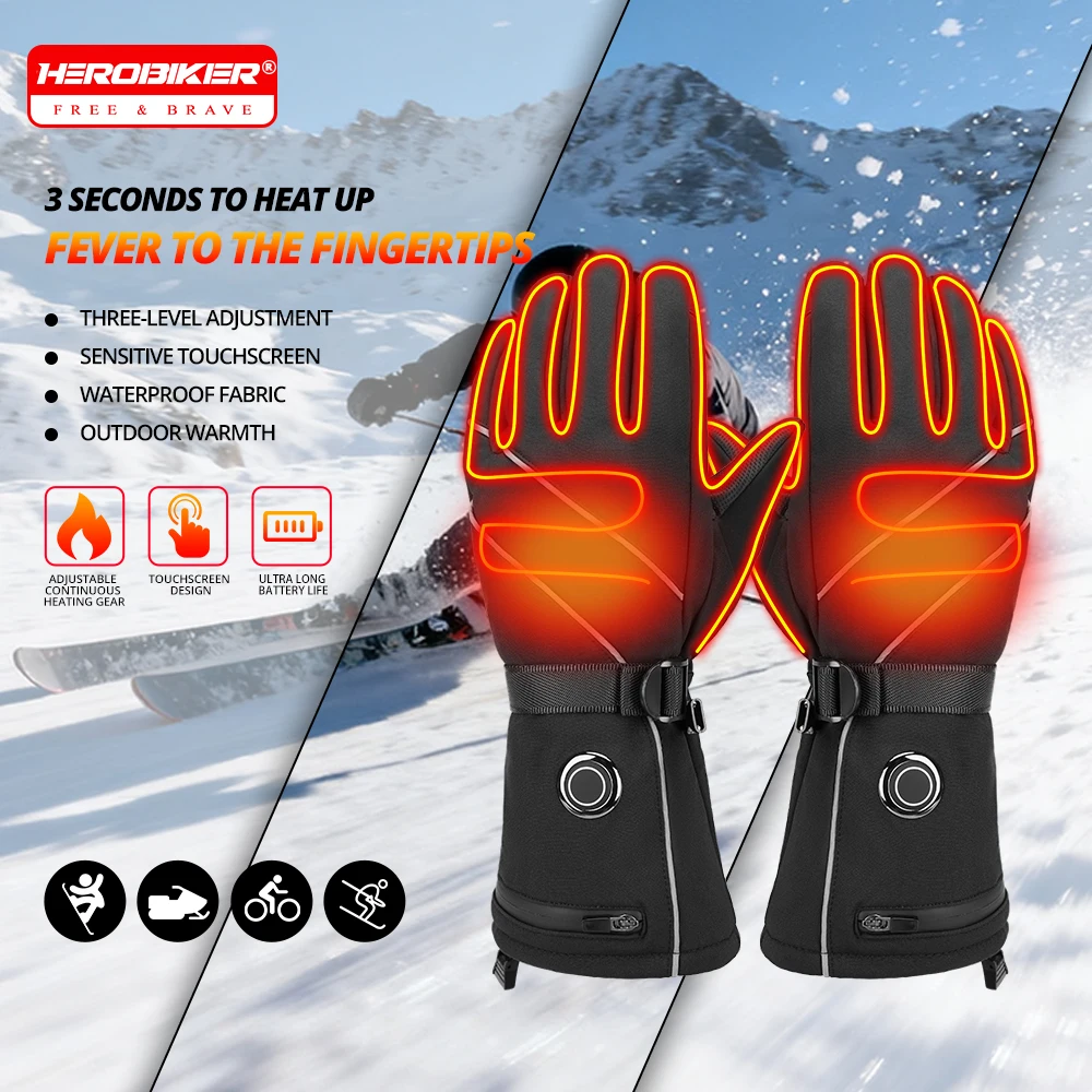 

Electric Heated Gloves Winter Skiing Gloves Touch Screen Outdoor Motorcycle Gloves Waterproof USB Rechargeable Snowboard Gloves