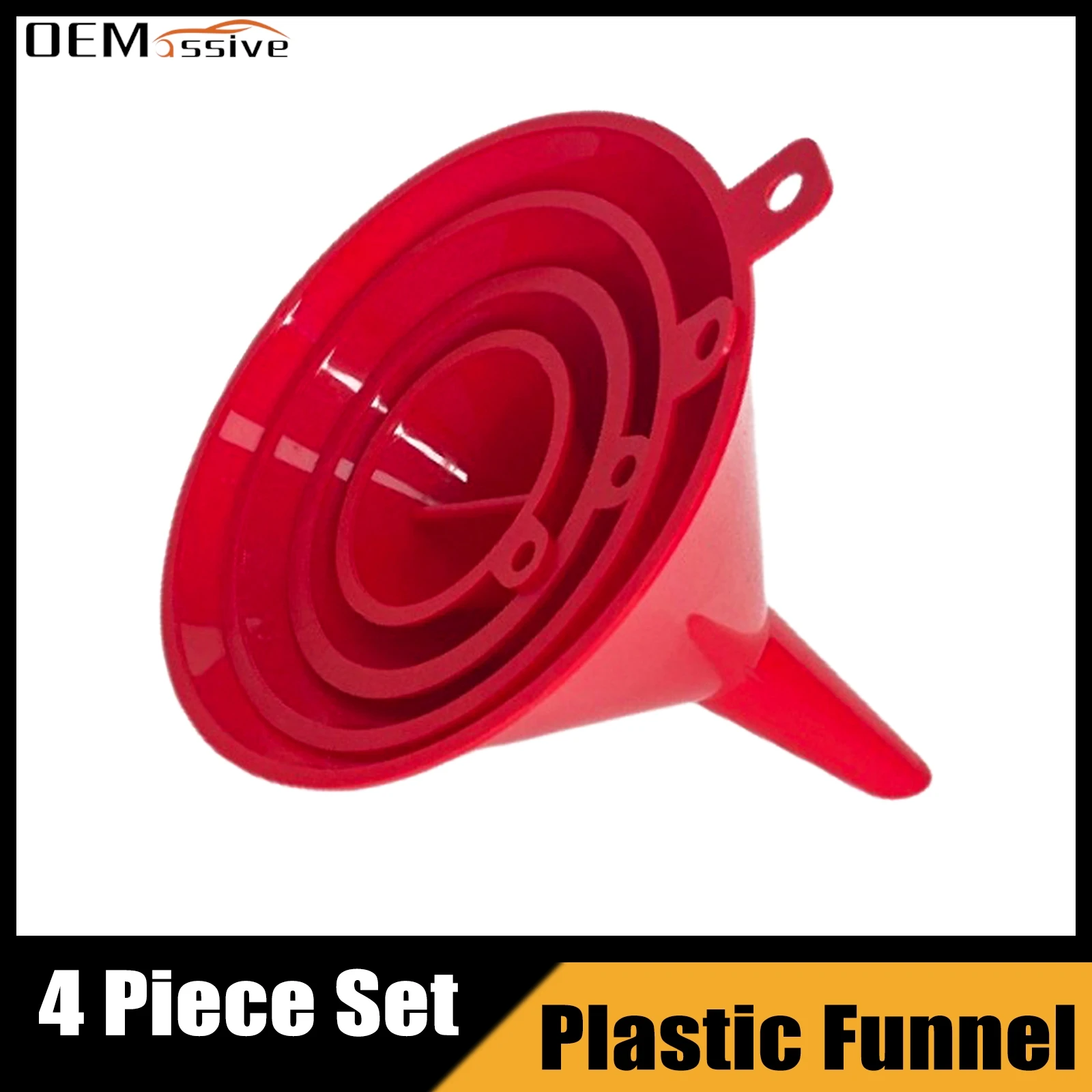 4Pcs Universal Plastic Filling Pouring Funnel Set 120 100 75 55mm Kitchen Cooking Auto Car Engine Oil Gasoline Petrol Fuel Red