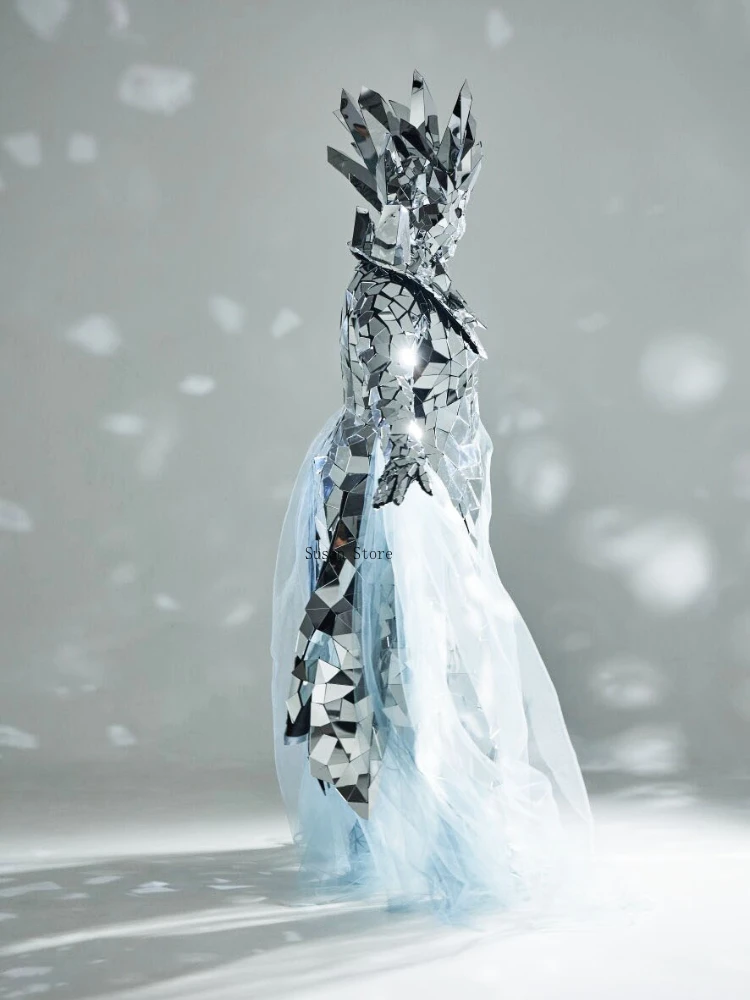 Costume reine des glaces miroir argenté, Costume de carnaval d'halloween et de noël, discothèque, fête, spectacle sur scène, vêtements de Cosplay pour femmes