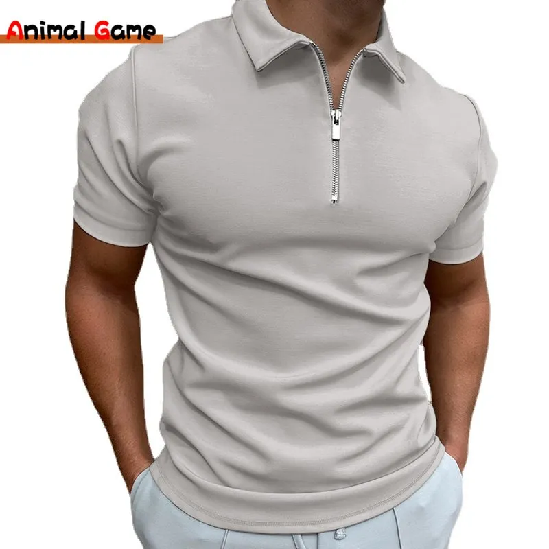 Summer Men's Solid Color Polo Shirt Short Sleeve Turn-Down Collar Zipper Tshirts &for Men Casual Streetwear New Male Tops