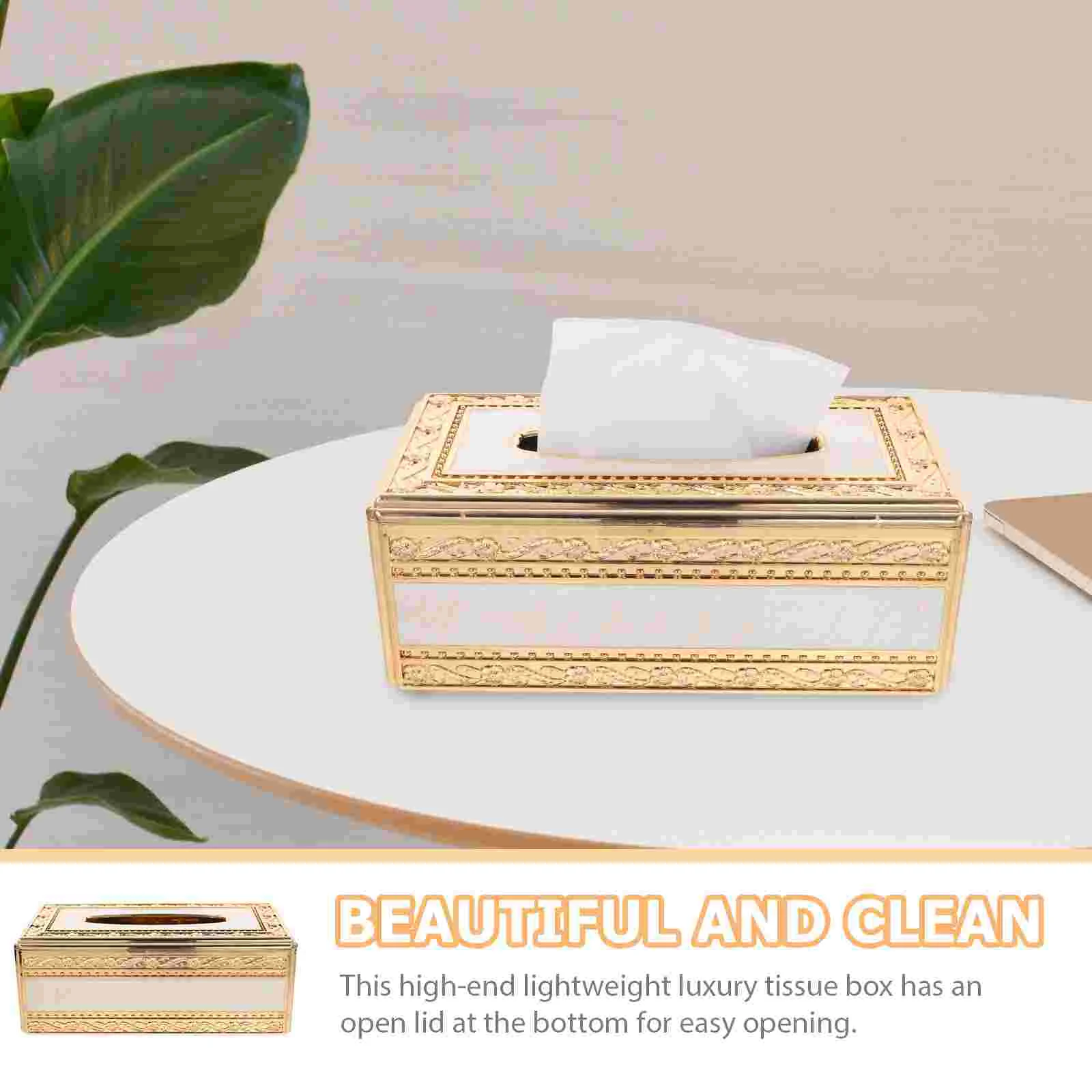 Napkins Inlaid Gold and Jade Tissue Box Acrylic Holder Case Desk Paper Towel Storage Golden Household Office