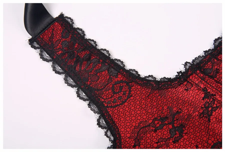 Vocole Ladies Sexy Red Wedding Lingerie Overbust Corset Bustier Tops Lace up and Zipper
