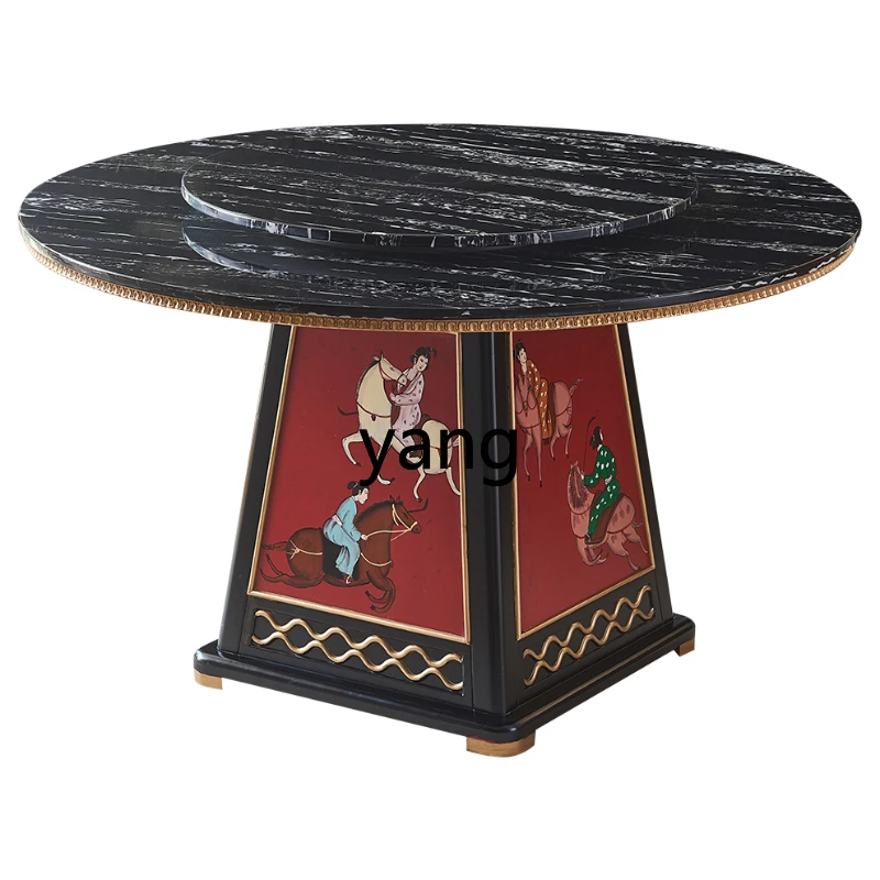 LMMall solid wood red painted marble round household dining table dining table chairs